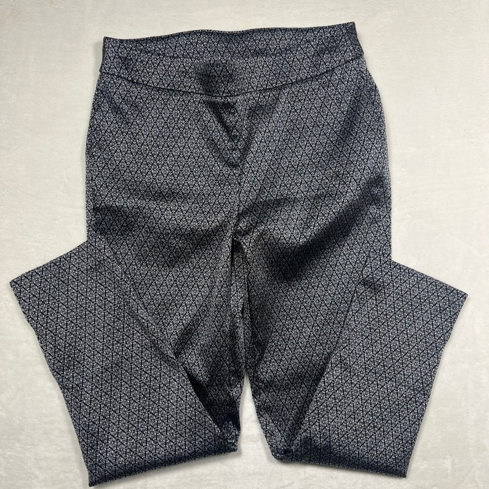 Chico's 2.5R Silver Black Metallic Jacquard Diamond Tapered Pants Size 14R